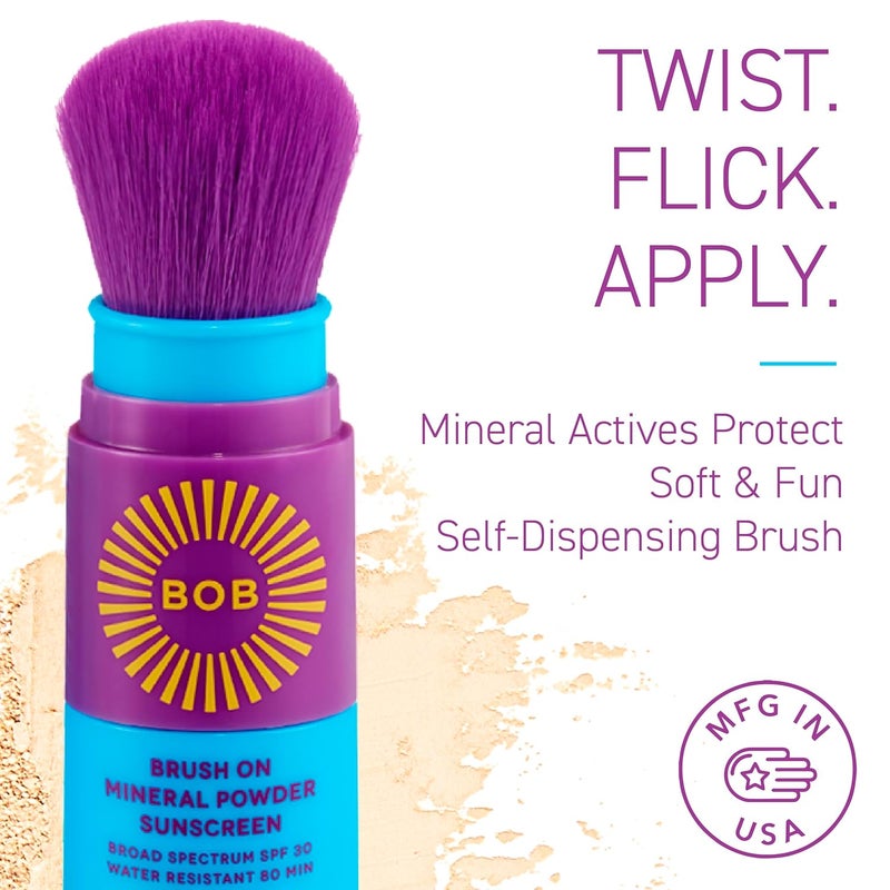 Brush On Block باك ديو من بوب كيدز لحماية الشمس، واقي شمس معدني بودرة SPF 30 وبلسم حماية شمس للأطفال SPF 40، طيف واسع، خالي من العطور، مقاوم للماء - Image 2